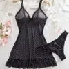 Bestseller transfronterizo europeo y americano: conjunto de camisola y pijama de malla elástica con lunares, escote en V profundo, sexy, color rosa