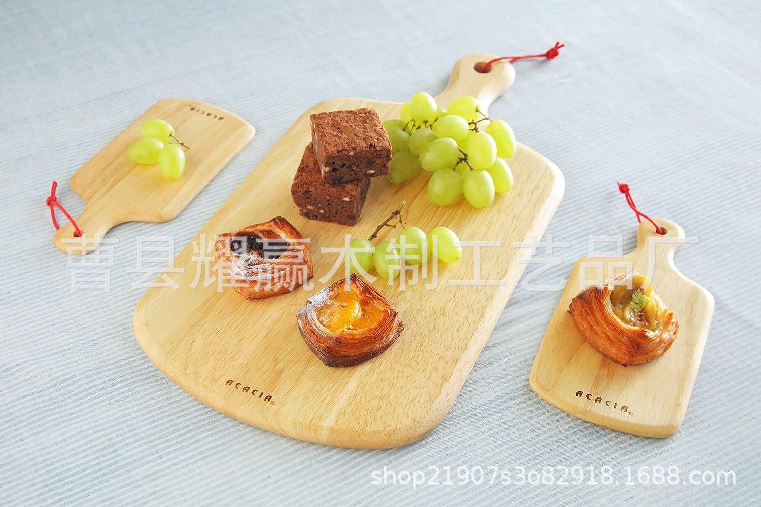 橡胶木披萨面包板家用双面切菜板案板带手柄可悬挂砧板BSCI