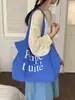 Bolsa Tote de Nylon Casual Popular Estilo Coreano, Bolso de Mano de Moda con Estampado de Letras, Bolso de Hombro de Doble Cara Rayado Moderno para Mujer