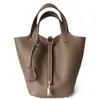 Bolso de Cuero Genuino para Mujer Bolso Cubo Pequeño Multitud Gran Capacidad Sentido Avanzado Piel de Vaca Capa Superior Bolso de Mano Bolso Bolso Cesta de Verduras Cuero Genuino para Mujer