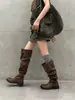 Botas de Cano Longo Tendência de Temperamento Botas Longas Femininas 2026 Novo Estilo Fivela Grande Circunferência da Panturrilha Botas Amassadas Empilhadas Botas de Motociclista