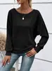 Amazon transfronterizo 2026 nuevo top de camiseta casual cómodo de color liso con cuello redondo, estilo europeo y americano, para mujer, manga murciélago de otoño e invierno