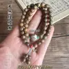 Pulsera de Sándalo Verde Natural Pulsera de Doble Círculo para Mujer Diseño Original Estilo Étnico Joyería para Pareja Estilo Antiguo Juego Cultural Cuentas de Buda
