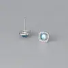 Pendientes Cuadrados Nalan de Plata de Ley S925 Incrustados con Diamantes y Aguamarina, Pendientes de Diseño Nicho Estilo Retro Artístico M08133