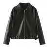 Para Exportación 2025 Estilo Europeo y Americano Transfronterizo Nueva Ropa de Otoño Moda para Mujer Estilo Popular de Celebridad de Internet Color Sólido Cuello Cuadrado Chaqueta de Cuero