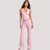Conjunto de camiseta sin mangas deportiva transpirable apta para la piel, pantalones versátiles de microcampana, top de fitness, conjunto de dos piezas, traje de entrenamiento ajustado adelgazante
