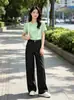 Calça de terno listrada com fivela Paris, confortável, masculina, verão, nova, leve, para trabalho e deslocamento, com bom caimento, solta, casual, calça longa, feminina, moderna