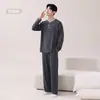 Algodón PuroPijama para Hombre Primavera y Otoño Cuello Redondo Manga Larga Pantalón Largo Adolescente Casual Ropa para el Hogar Conjunto de Dos Piezas