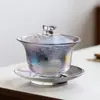 Cuenco de sicai de flor de ciruelo de vidrio resistente al calor hecho a mano con fideos de cáñamo de estilo japonés, juego de té de kung fu, tetera, accesorios para ceremonia del té, taza Fairway