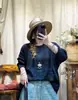 Suéter Plus Size para Mulheres, Outono/Inverno 2025 Novo Estampa Vintage Estilo Étnico Algodão Versátil Pulôver Malha