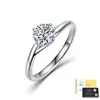 Anel Feminino S925 Prata Braço Torcido Quatro Garras Moissanita Cor Fogo Alto Corte 3EX Simples Anel de Pedido Joia de Mão de Prata para Senhoras