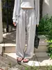 Pantalones casuales de estilo coreano, holgados, adelgazantes, amigables con la piel, transpirables, a rayas, con cordón, de longitud hasta el suelo para mujer