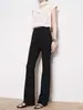 Calça Casual Preta de Bandagem Levemente Flare de Cintura Alta