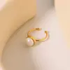 Anillo de Perla de Agua Dulce Natural para Mujer Nicho de Alta Gama Lujo Ligero Anillo de Acero de Titanio para Joyería de Apertura de Pareja