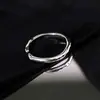 Anillo de Perla de Lava Vintage Distintivo Simple Cadena Abierta Anillo Doble Colgante de Perla Plata Anillo Ancho de Dedo