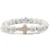 Pulsera de Turquesa Negra Transfronteriza, Pulsera de Cruz, Pulsera de Piedra Volcánica Mate, Pulsera Elástica de Yoga en Stock