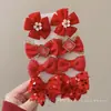 Horquilla Roja de Año Nuevo para Niñas con Lazo, Accesorio para el Cabello, Tocado Tradicional Chino de Año Nuevo, Pinza para el Cabello con Peluca de Estilo Chino para Niñas Hanfu