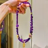 Collar Retro de Alta Gama de Amatista Natural con Diseño Largo Cadena para Suéter