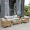 Sofá de Rattan para Exterior, Sofá de Rattan de Três e Dois Lugares para Pátio Externo, Chaise Longue de Canto, Conjunto de Sofá de Rattan T&
