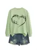 Amazon eBay Tienda Independiente Informal Cómoda de Moda para Mujer Sudadera de Manga Larga con Cuello Redondo con Nota Musical y Corazón para Comercio Exterior