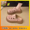 Chinelos Birkenstock para Uso Externo Feminino Verão 2025 Novos Solado Grosso Aumento de Altura Biqueira Meia-Calça Solado Macio Versátil Preguiçoso Sapatos de Praia