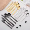 Conjunto de Talheres de Aço Inoxidável 430 Transfronteiriço com Banho de Ouro Padrão Martelo Faca, Garfo, Colher Conjunto de 5 Peças Ponto Martelo Preto Talheres Ocidentais
