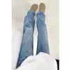 Jeans Azules Gruesos de Pierna Recta Ajustada con Forro de Felpa para Mujer, Adecuados para Primavera, Otoño e Invierno, Ligeramente Talla Grande, Forma de Pera, Petite, Pantalones de Pierna Ancha Adelgazantes