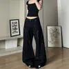 Jeans de pierna ancha con corte curvo, diseño único con patrón de estrellas y salpicaduras negras, marca nicho de moda, pantalones vaqueros lavados estilo americano con tres rayas