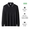 Nueva camiseta de manga larga de seda de hielo para hombre, talla europea, ropa de trabajo casual de negocios transfronteriza, camisa POLO con logotipo bordado personalizado