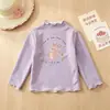 Ropa interior de forro polar con cuello alto de media altura y volantes para niña, para otoño e invierno, adecuada para niños de tamaño mediano y grande, un top cálido y versátil para primavera y otoño