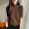 Nuevo Suéter de Punto con Lentejuelas para Mujer, Manga Corta, Corte Ajustado, Cuello Semi Alto, Estilo Coreano, Capa Base, Primavera 2026, Suéter Pulóver Transfronterizo