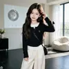 Camiseta de Manga Larga para Niña Otoño 2026 Nuevo Estilo Ropa Interior Básica para Niños Estudiantes de Secundaria Niñas Niños Mayores Top Falso de Dos Piezas
