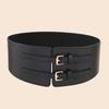 Cinturón de Cintura de Cuero PU con Hebilla de Pin de Doble Fila Estilo Retro para Mujer, Versátil para Camisas, Vestidos y Abrigos, Cinturón Ancho Elástico