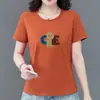 E-commerce Transfronteiriço~Camiseta de Manga Curta de Alta Qualidade Feminina Verão Novo Estilo Rosa Gola Redonda Estampa de Letras Solta Casual