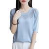 Transfronterizo 2025 Verano Nuevo Cuello Redondo Punto Camiseta Manga Corta Corte para Mujer Camiseta Básica Top Manga Corta Verano para Mujer
