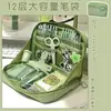 Bolsa de Armazenamento de Papelaria Categorizada de 12 Camadas, Estojo com Porta-Cartão, Estojo Universal Estilo Japonês para Ensino Fundamental e Médio, Novo Modelo 2024