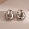 Pendientes Metálicos Redondos Huecos de Plata de Aguja Cruzada Europeos y Americanos, Pendientes Dorados Minimalistas Estilo Coreano, Pendientes de Lujo Ligero de Gama Alta