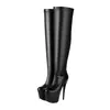Botas femininas longas transfronteiriças, bico redondo, plataforma impermeável, zíper lateral, botas de couro plus size, saltos ultra-altos, solas grossas, versáteis, botas over-the-knee de qualidade de exportação