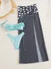 Bestseller transfronterizo: Traje de baño de tres piezas para mujer con lunares, volantes, tirante desmontable, sexy, cordón, falda larga, conjunto