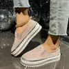 Nuevos mocasines cruzados de strass para mujer talla grande, estilo coreano slip-on ligeros antideslizantes de suela gruesa que aumentan la altura tenis temu