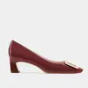 Zapatos Planos de Tacón Medio Cuadrado para RV, Zapatos Bajos Clásicos de Mujer con Hebilla Cuadrada Metálica y Boca Baja, Zapatos de Trabajo Profesionales de Charol con Tacón de Herradura para Mujer