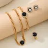 1 Collar + 1 Pulsera + 1 Anillo + 1 Par de Aretes - Set de Cinco Piezas de Cadena Redonda Geométrica Simple
