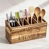 Caja de Almacenamiento de Utensilios de Cocina de Madera Caja Organizadora de Cubiertos, Cucharas, Tenedores y Palillos con Compartimentos Caja Dispensadora de Utensilios de Cocina Caja de Almacenamiento de Vajilla de Escritorio