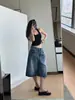 Shorts de mezclilla anchos lavados estilo retro americano para mujer, pantalones de verano de talla grande de cintura alta holgados, adelgazantes, de longitud media