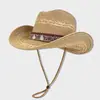 Sombrero de Paja Estilo Étnico para Mujer, Sombrero de Vaquero Occidental, Sombrero de Protección Solar para Fotografía de Viajes, Sombrero de Ala Ancha de Verano
