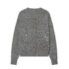 Cárdigan de punto con lentejuelas estilo Chanel, cuello redondo, un solo botón, moda versátil de primavera, suéter abrigo holgado adelgazante