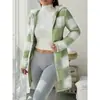 Bestseller transfronterizo europeo y americano: Cárdigan con cremallera de felpa doble cara con estampado de cuadros para mujer, abrigo largo de felpa para otoño e invierno, disponible en sitio web independiente