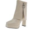 Fivela de Cinto Projetada Plataforma Impermeável Salto Grosso Moda Feminina Botas Moda Outono e Inverno Versátil Salto Alto Cano Baixo Botas de Cavaleiro