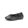 Zapatos de ballet cuadrados de estilo coreano para mujer, con lazo pequeño, de piel de oveja de primera capa, cómodos y amigables con la piel para ir al trabajo, zapatos de cuero genuino