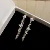 Conjunto de Brincos com Agulha de Prata Banhada a Ouro 18k, Flor da Sorte com Franja de Zircônia, Brincos de Luxo Leve, Joias para Orelha Femininas